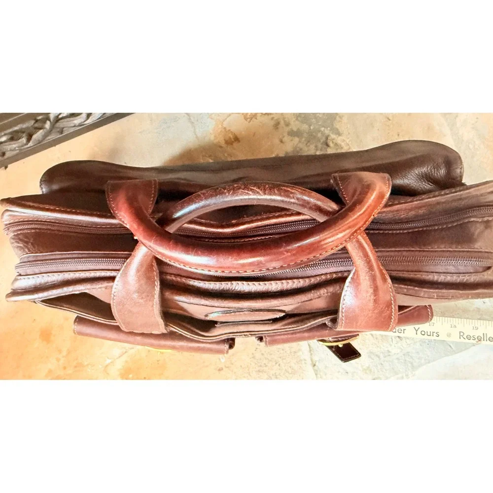 Fossil Vintage Brown Leather Briefcase Laptop Messenger Bag Missing Clasp